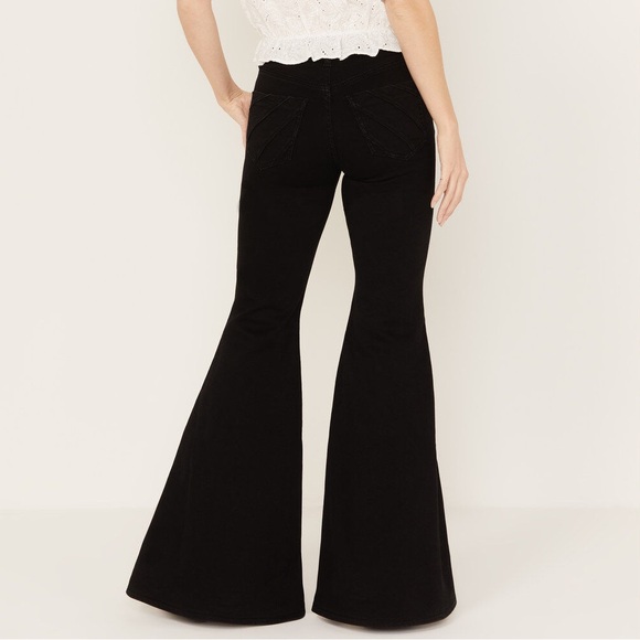 Urban Outfitters black high hem waist ultra flare bell bottom pants y2k jeans - Picture 2 of 16
